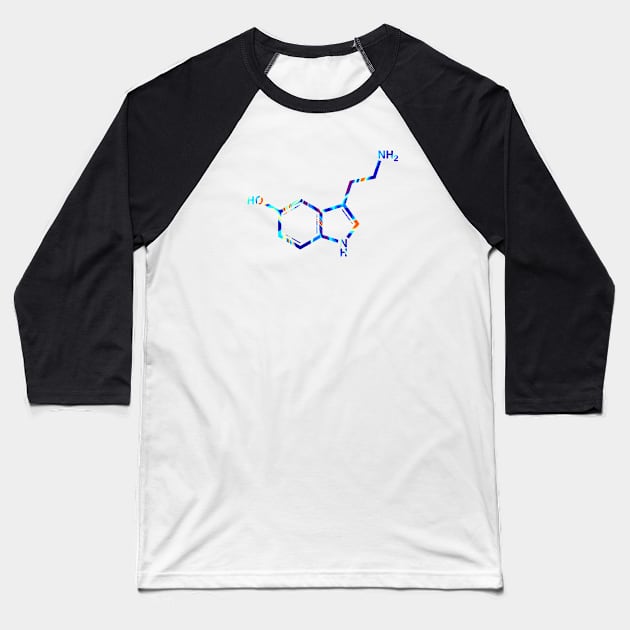 Psychedelic Serotonin Molecule Baseball T-Shirt by the-bangs